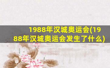 1988年汉城奥运会(1988年汉城奥运会发生了什么)