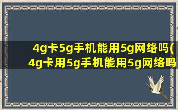 4g卡5g手机能用5g网络吗(4g卡用5g手机能用5g网络吗)